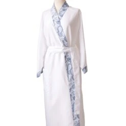 SUN® Sposh Microfiber Robe W/Trim White Sapphire Paisley Trim / White Solid Body -Makeup Care Products Store 13441210515513