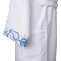 SUN® Sposh Microfiber Robe W/Trim White Sapphire Paisley Trim / White Solid Body -Makeup Care Products Store 13441210548281