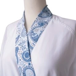 SUN® Sposh Microfiber Robe W/Trim White Sapphire Paisley Trim / White Solid Body -Makeup Care Products Store 13441210581049