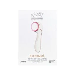SUN® Lux Soniqué LED Sonic Cleanser, Wrinkle Reduction & Acne Treatment By ReVive Light Therapy -Makeup Care Products Store Lux Sonique Packaging Front