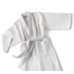 SUN® Boca Terry Robe, Multi Waffle Kimono, White