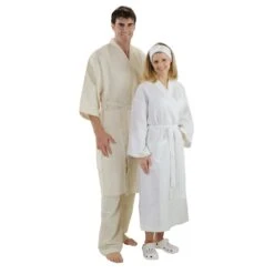 SUN® Boca Terry Waffle Weave Kimono Robe -Makeup Care Products Store apparel white regular 5793472675897