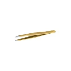SUN® Rubis Tweezers, Slanted Tip, Stainless Steel, Gold, 3.75"